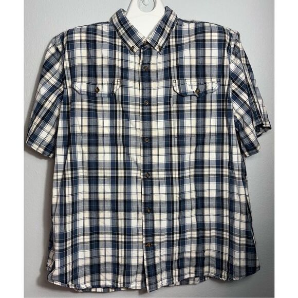 Carhartt Men's 3XL Relaxed Fit Plaid Short Sleeve Shirt Tan Blue - Picture 2 of 6